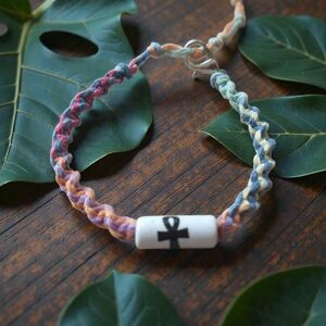 Rainbow Ankh Hemp Bracelet